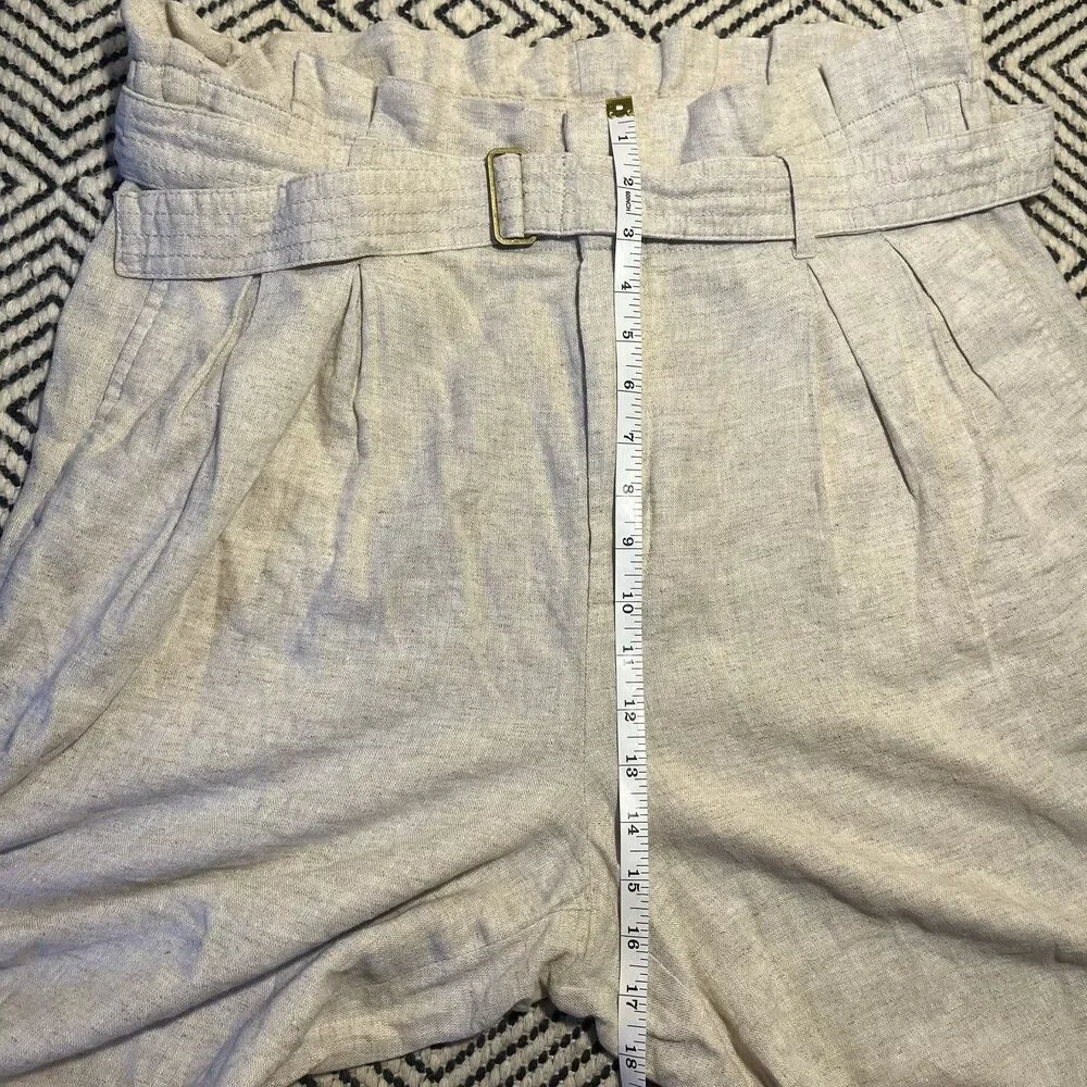 Banana Republic Pants Womens 12 Wide Leg Paperbag Waist Belted Linen Blend Flax